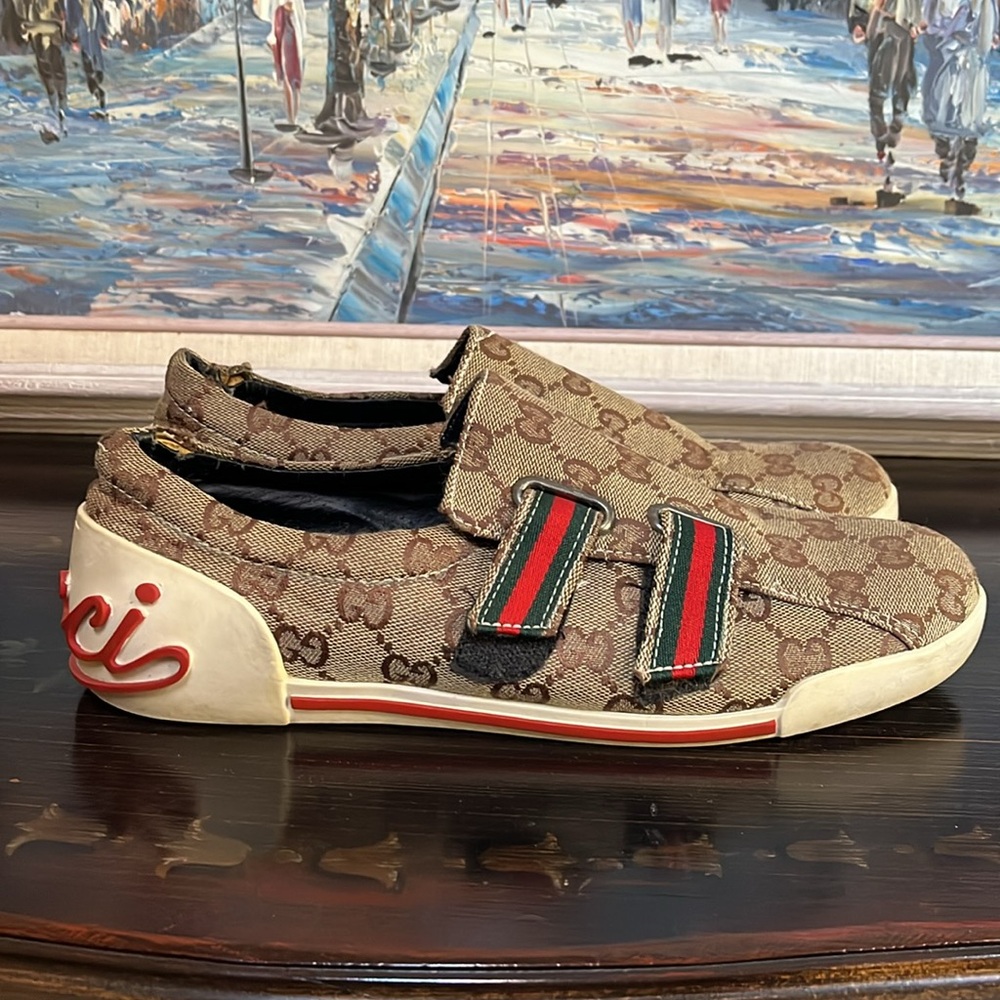 VTG Gucci Fashion GG Monogram Canvas Velcro Sneakers size 40 - Picture 1 of 16